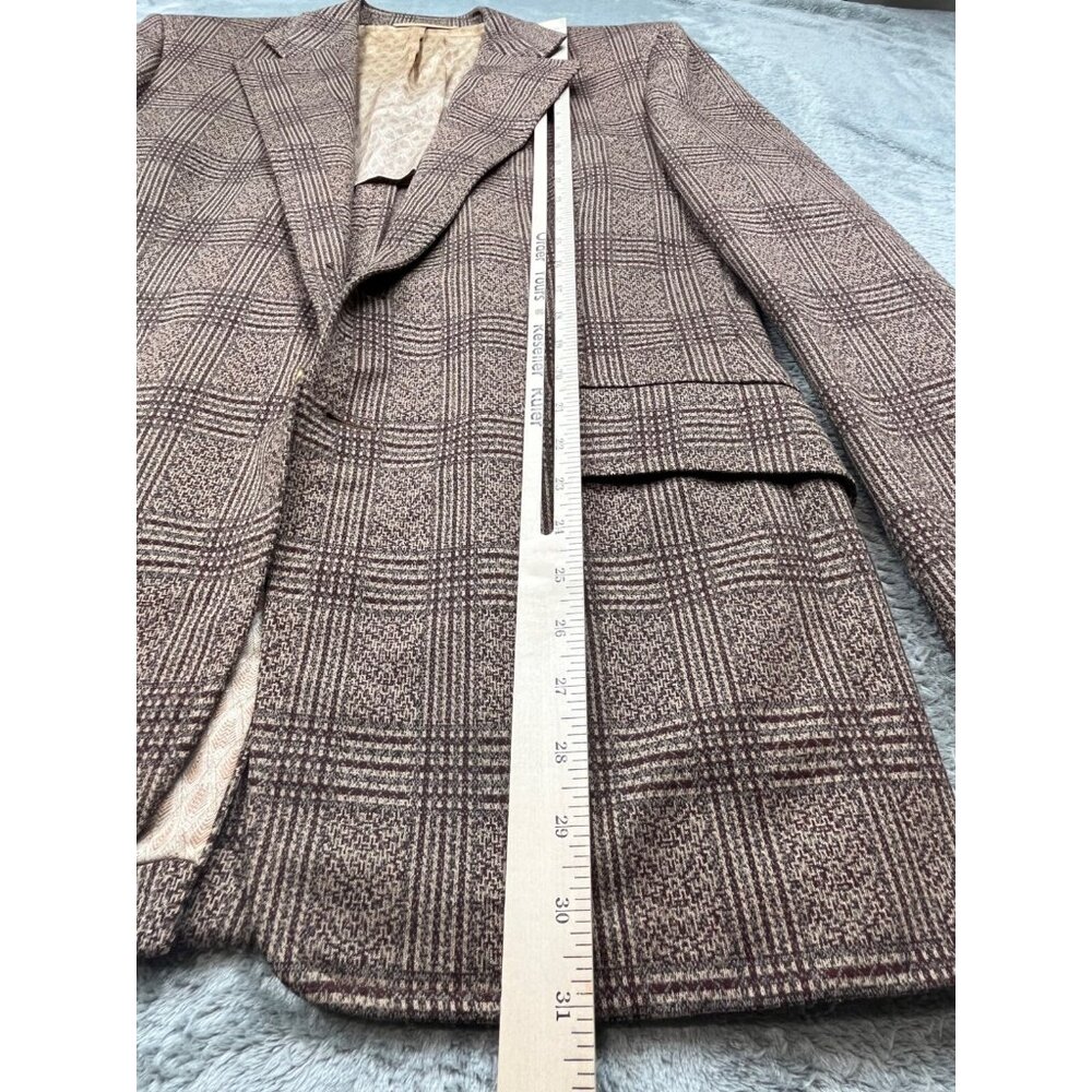 Vintage Botany 500 Blazer Men 42 Brown Glen Plaid Wool Sport Coat Classic Jacket - Picture 7 of 9